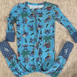Posh Peanut Disney Stitch Blue Footies One Piece with Tropical Print